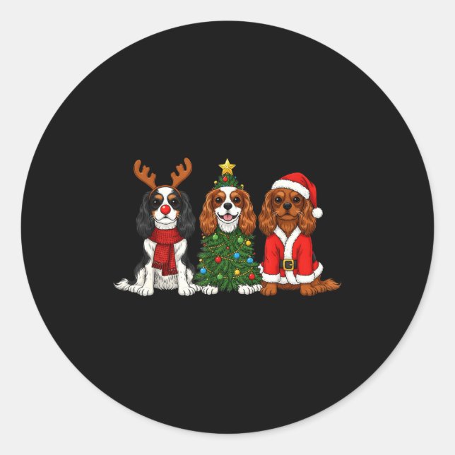 Pegatina Redonda Christmas Cavalier King Charles Spaniel Santa Rein (Anverso)