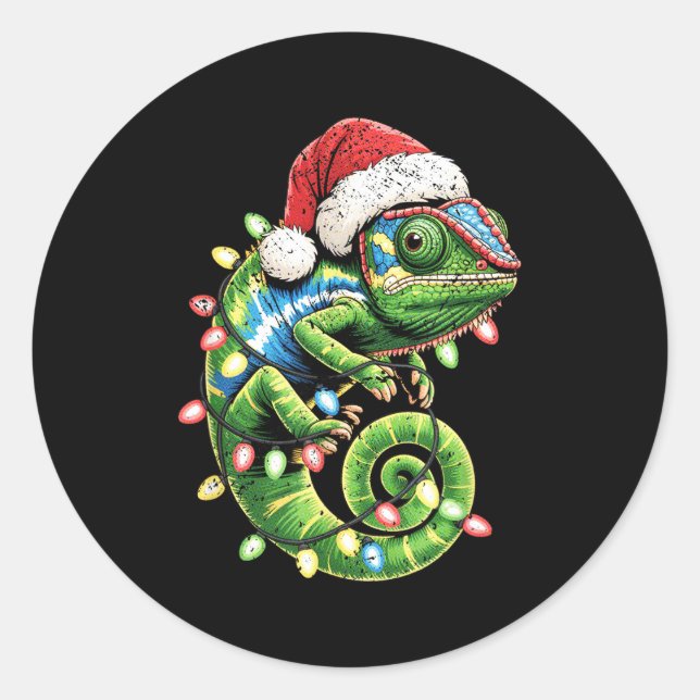 Pegatina Redonda Christmas Chameleon Toddler Kids Boys Christmas Xm (Anverso)