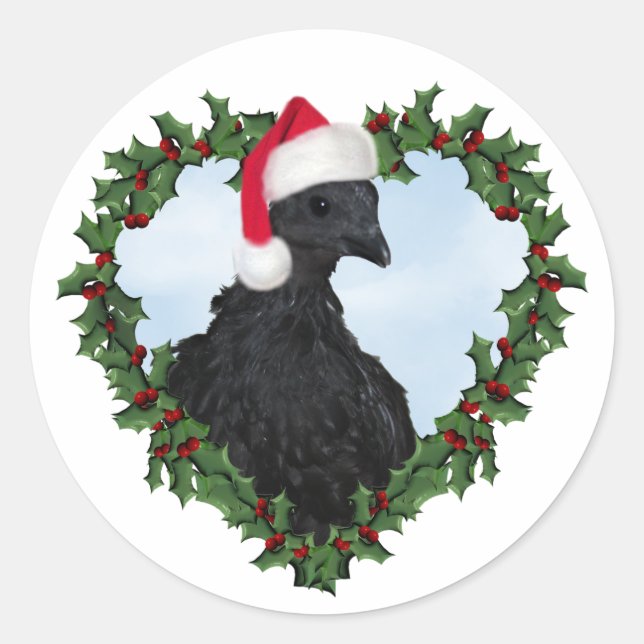 Pegatina Redonda Christmas Chicken *  Svart Hona (Anverso)