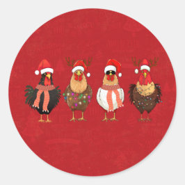 Pegatina Redonda Christmas Chickens