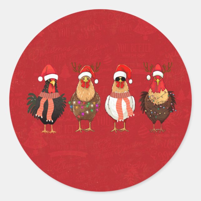 Pegatina Redonda Christmas Chickens (Anverso)