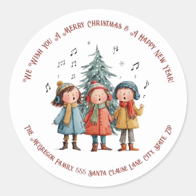 Pegatina Redonda Christmas Children Singing Festive Holiday Sticker (Anverso)