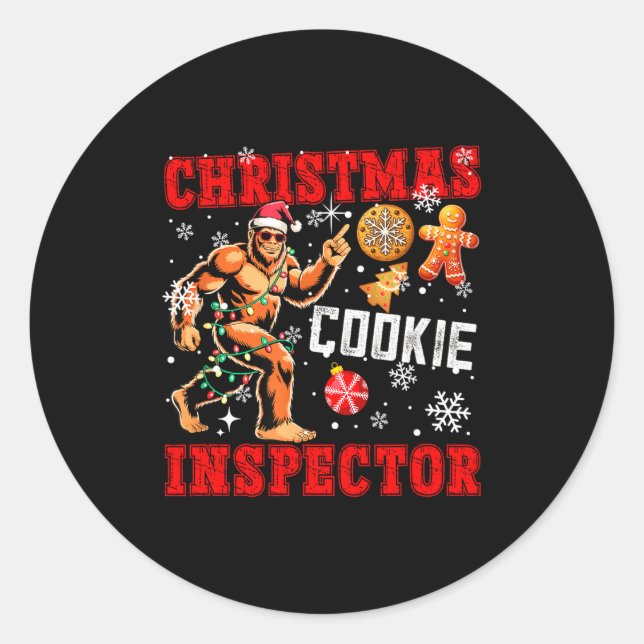 Pegatina Redonda Christmas Cookie Inspector Xmas Santa Bigfoot Funn (Anverso)