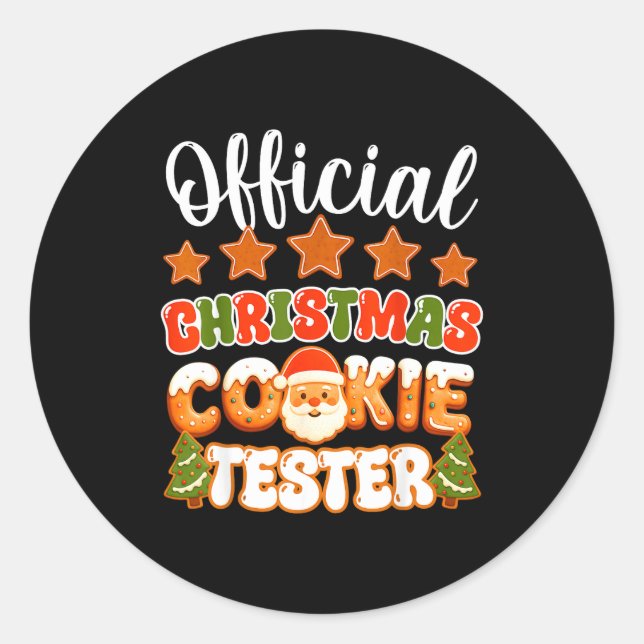 Pegatina Redonda Christmas Cookie Tester Taster Funny Family Baking (Anverso)