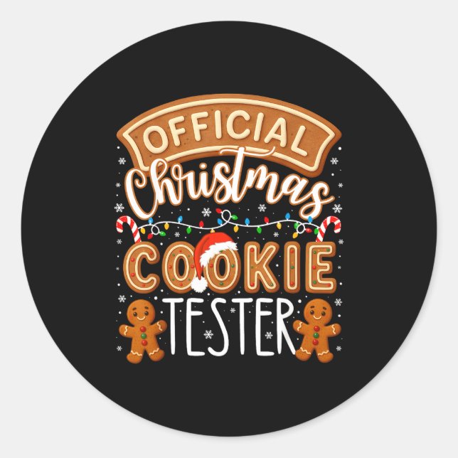 Pegatina Redonda Christmas Cookie Tester Taster Funny Family Baking (Anverso)