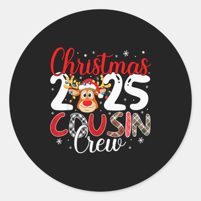 Pegatina Redonda Christmas Cousin Crew 2025 Matching Family Xmas Pa (Anverso)
