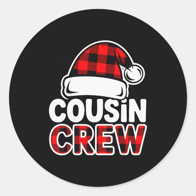 Pegatina Redonda Christmas Cousin Crew Buffalo Red Plaid Pajamas Fa (Anverso)