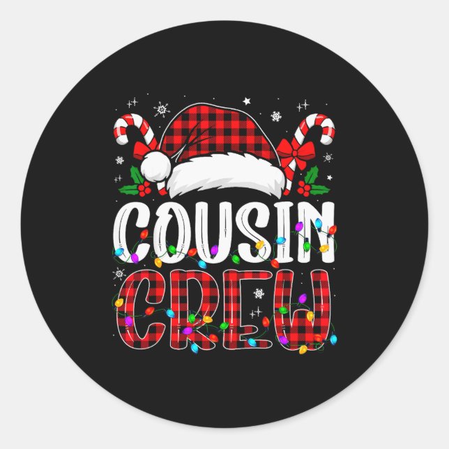Pegatina Redonda Christmas Cousin Crew Red Plaid Family Matching Xm (Anverso)