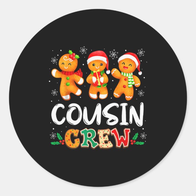 Pegatina Redonda Christmas Cousin Crew Santa Hat Family Matching Fu (Anverso)