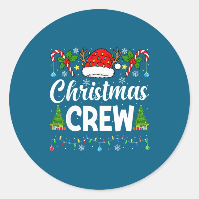 Pegatina Redonda Christmas Crew Holiday Family Xmas Party Matching  (Anverso)