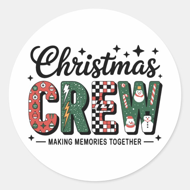 Pegatina Redonda Christmas Crew Matching Holiday Family Group (Anverso)