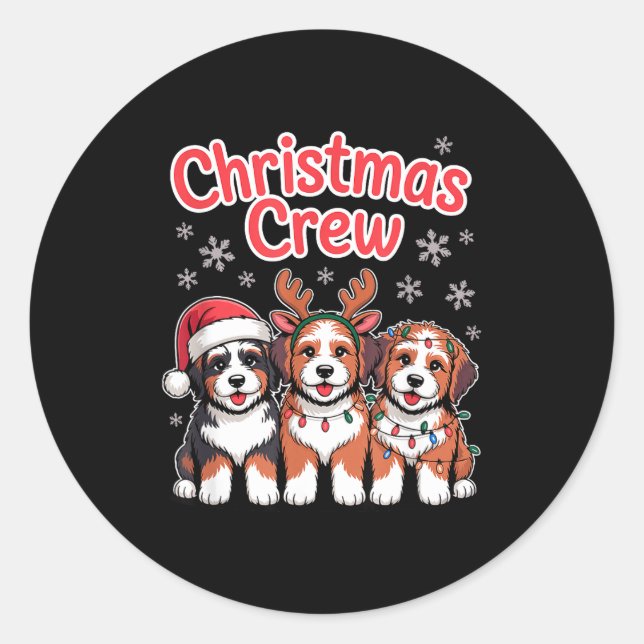 Pegatina Redonda Christmas Crew Xmas Puppy Dog Funny Christmas Bern (Anverso)