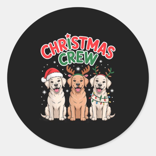 Pegatina Redonda Christmas Crew Xmas Puppy Funny Christmas Labrador (Anverso)