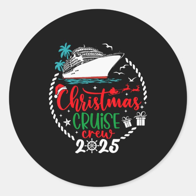Pegatina Redonda Christmas Cruise Crew 2025 Xmas Family Pajamas Hol (Anverso)