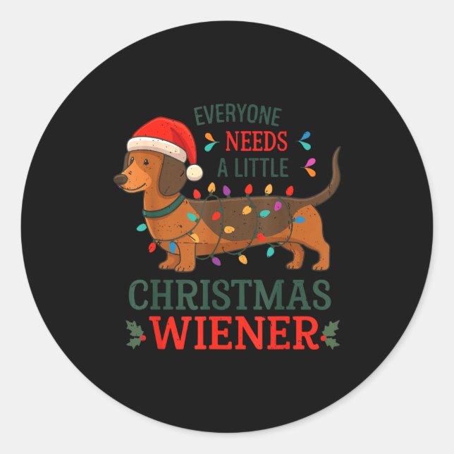 Pegatina Redonda Christmas Dachshund Everyone Need Weiner Dog Pajam (Anverso)