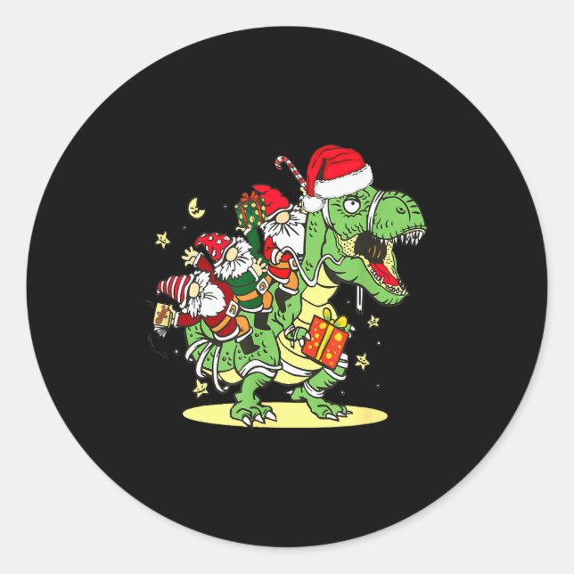 Pegatina Redonda Christmas, Dino, Ugly Xmas, Trex Dinosaur, Gnome  (Anverso)