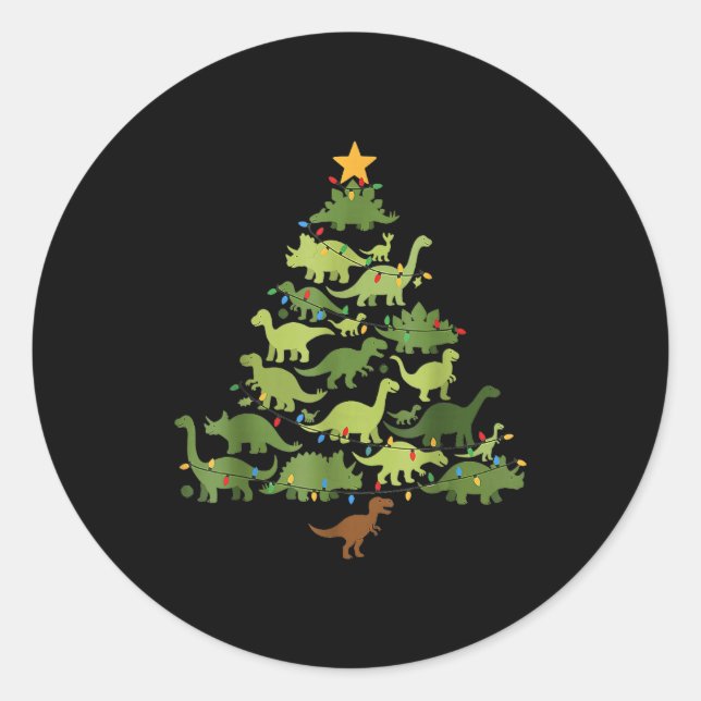 Pegatina Redonda Christmas Dinosaur Tree Rex Pajamas Men Boys Kids  (Anverso)