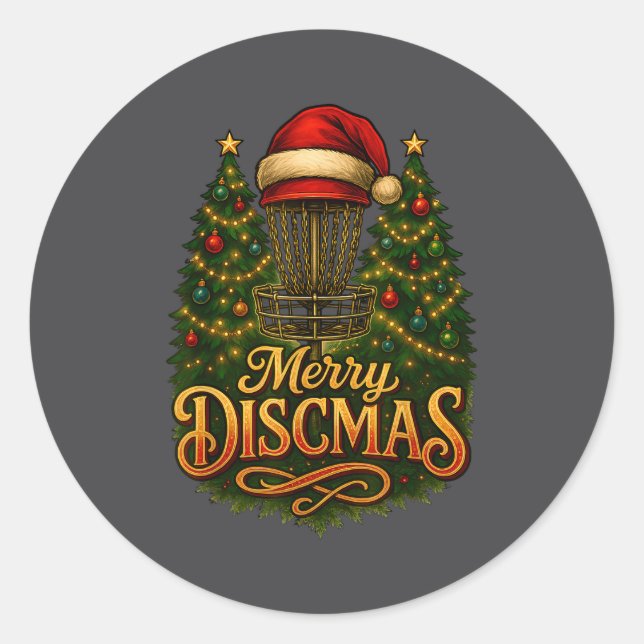 Pegatina Redonda Christmas Disc Golf Merry Discmas  (Anverso)