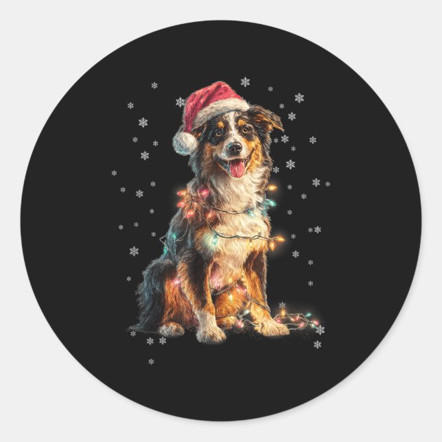 Pegatina Redonda Christmas Dog Australian Shepherd Santa Xmas Women (Anverso)