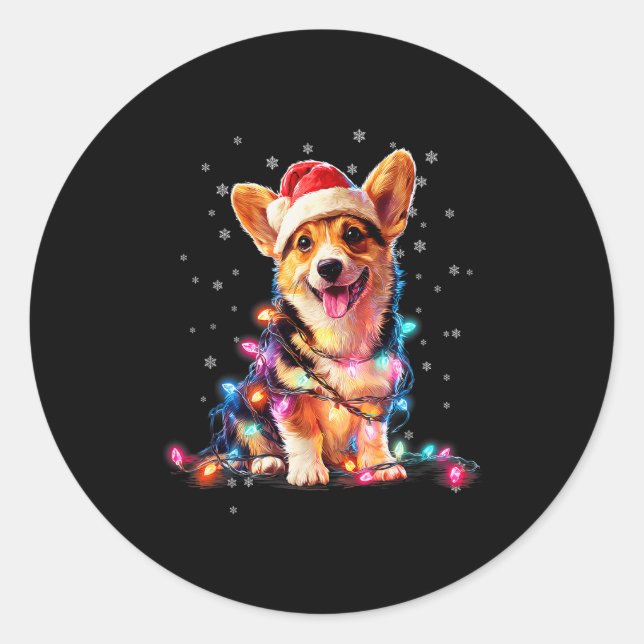 Pegatina Redonda Christmas Dog Corgi Santa Xmas Women Men Kids  (Anverso)