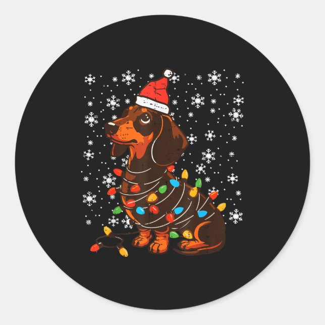 Pegatina Redonda Christmas Dog Dachshund Santa Xmas Wiener Women Me (Anverso)