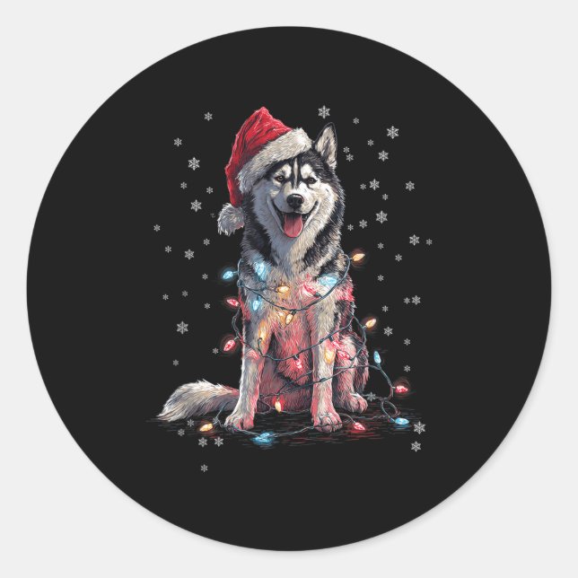 Pegatina Redonda Christmas Dog Husky Santa Xmas Women Men Kids  (Anverso)