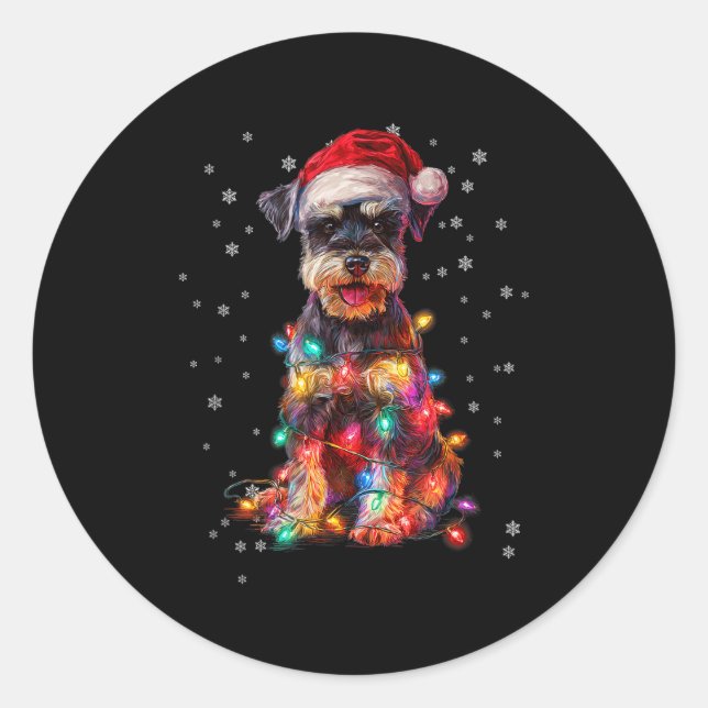 Pegatina Redonda Christmas Dog Schnauzer Santa Xmas Women Men Kids  (Anverso)