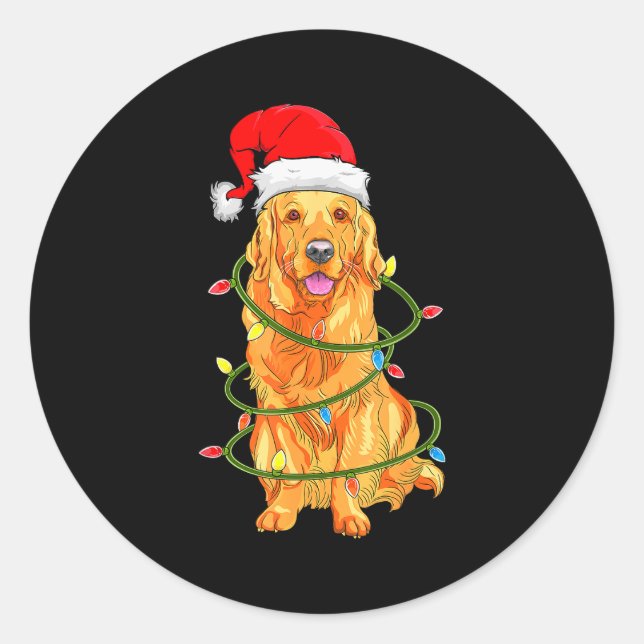 Pegatina Redonda Christmas Dog Shirt, Christmas Golden Retriever Pa (Anverso)