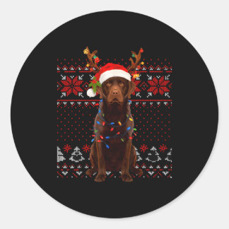 Pegatina Redonda Christmas Dog With Hat And Lights - Funny Holiday 