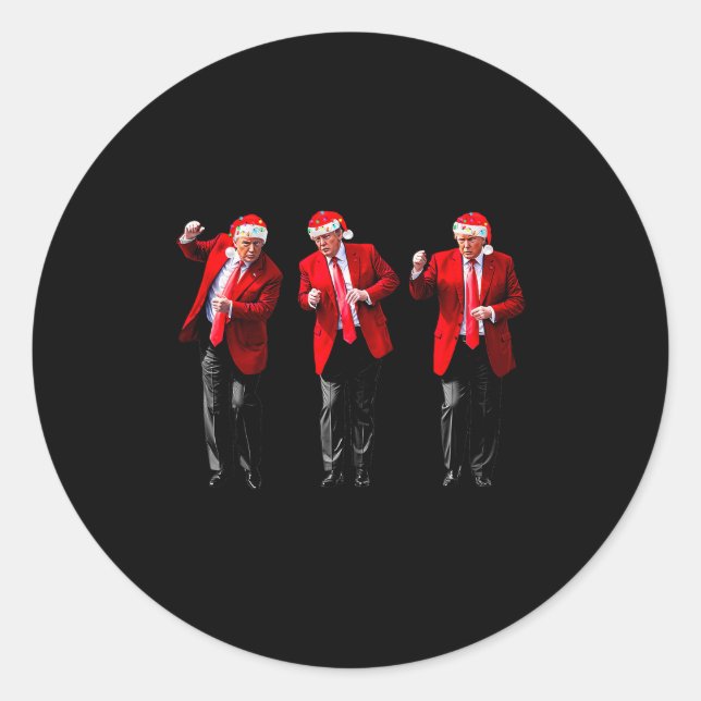 Pegatina Redonda Christmas Donald Trump President 2024 Dancing Funn (Anverso)