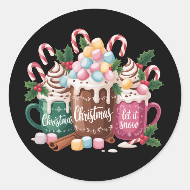 Pegatina Redonda Christmas Drinks Pink Coquette Gingerbread Coffee  (Anverso)