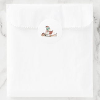 Pegatina Redonda Christmas Duck Reading Book for Cozy Holiday Reade