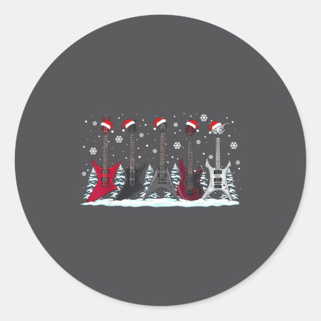 Pegatina Redonda Christmas Electric Guitars Metalhead Guitarist Xma (Anverso)
