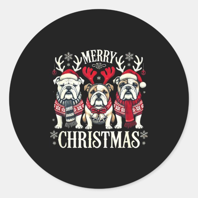 Pegatina Redonda Christmas English Bulldog Mom English Bulldog Chri (Anverso)