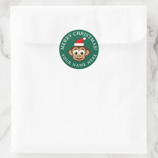Pegatina Redonda Christmas envelope seals with cute Santa monkey (Bolso)