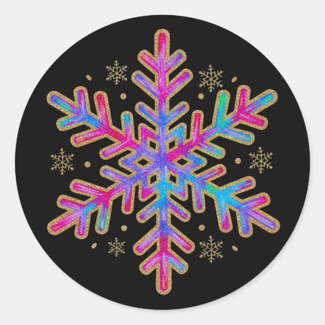 Pegatina Redonda Christmas Festive Glitter Colorful Snowflake (Anverso)