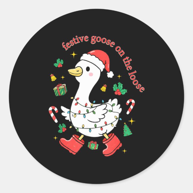 Pegatina Redonda Christmas Festive Goose On The Loose Silly Goose X (Anverso)