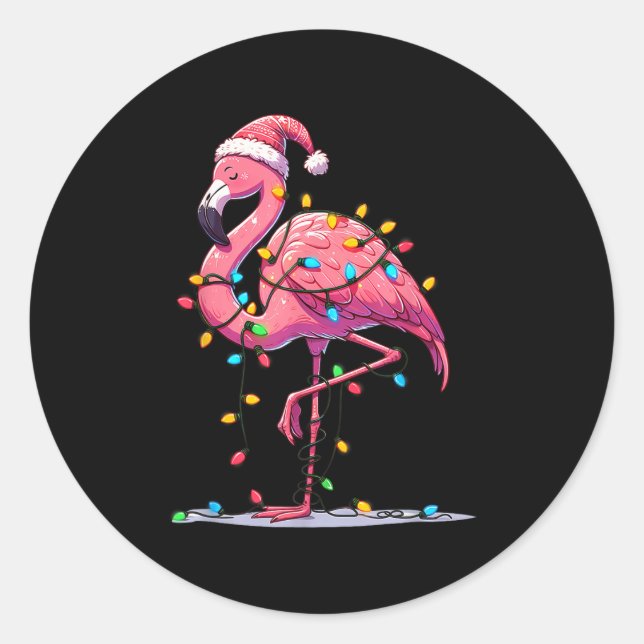 Pegatina Redonda Christmas Flamingo Lover Santa Xmas Women Men Kids (Anverso)