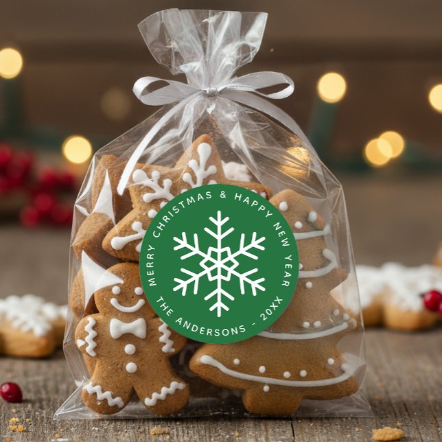 Pegatina Redonda Christmas Forest Green White Snowflake Holidays  (Subido por el creador)