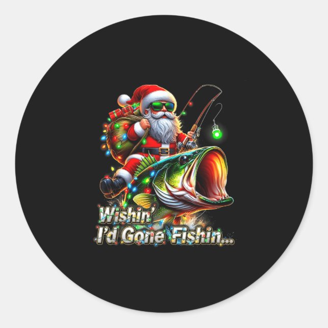 Pegatina Redonda Christmas Funny Fish Santa Fishing Merry Fishmas  (Anverso)