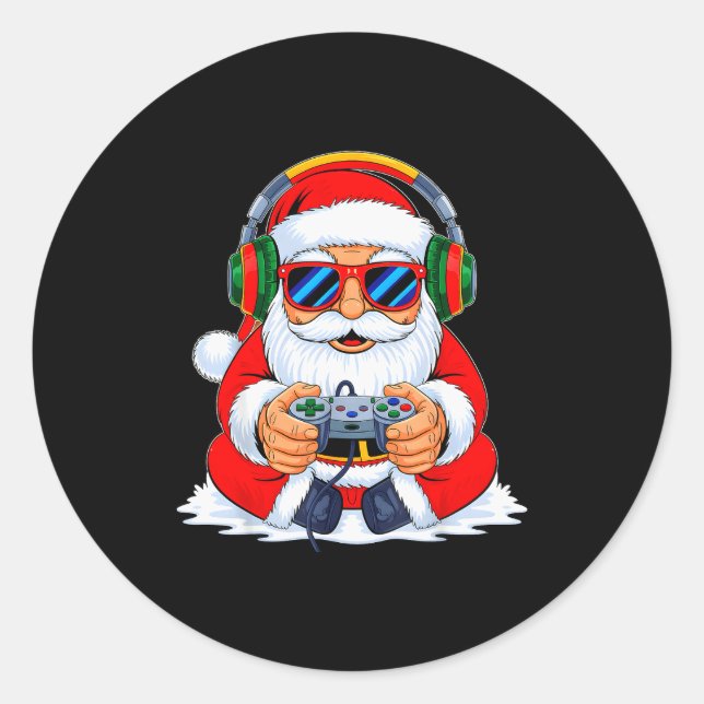 Pegatina Redonda Christmas Gamer Boys Video Game Funny Santa Xmas S (Anverso)