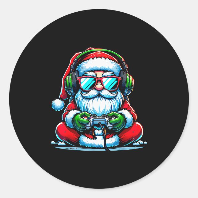 Pegatina Redonda Christmas Gamer Boys Video Game Santa Xmas  (Anverso)