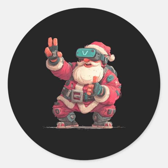 Pegatina Redonda Christmas Gamer Look With This Cool Vr Santa Claus (Anverso)