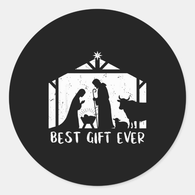 Pegatina Redonda Christmas Gift Jesus Nativity Christian Men Women  (Anverso)