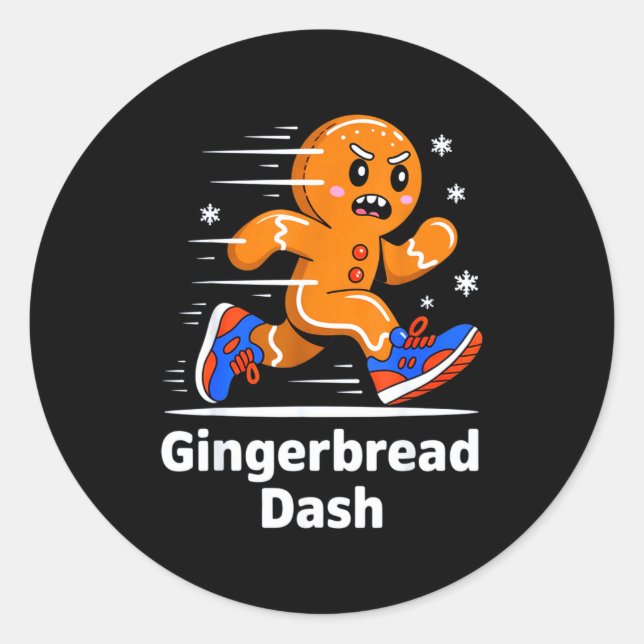 Pegatina Redonda Christmas Gingerbread Dash Running Runner Xmas Mar (Anverso)
