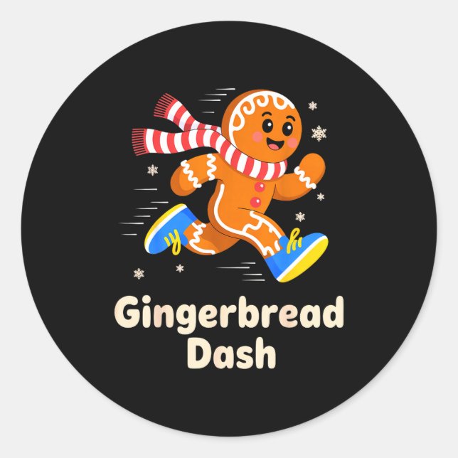 Pegatina Redonda Christmas Gingerbread Dash Running Runner Xmas Mar (Anverso)