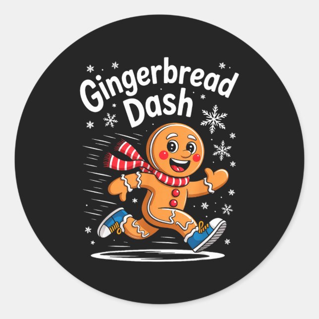 Pegatina Redonda Christmas Gingerbread Dash Running Runner Xmas Mar (Anverso)