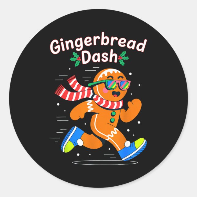 Pegatina Redonda Christmas Gingerbread Dash Running Runner Xmas Mar (Anverso)