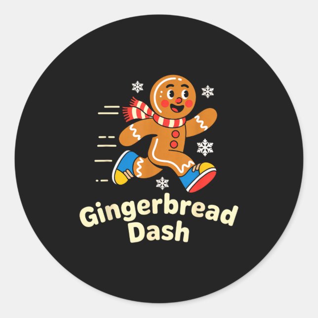 Pegatina Redonda Christmas Gingerbread Dash Running Runner Xmas Mar (Anverso)