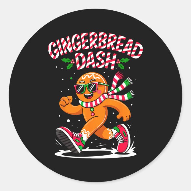 Pegatina Redonda Christmas Gingerbread Dash Running Runner Xmas Mar (Anverso)